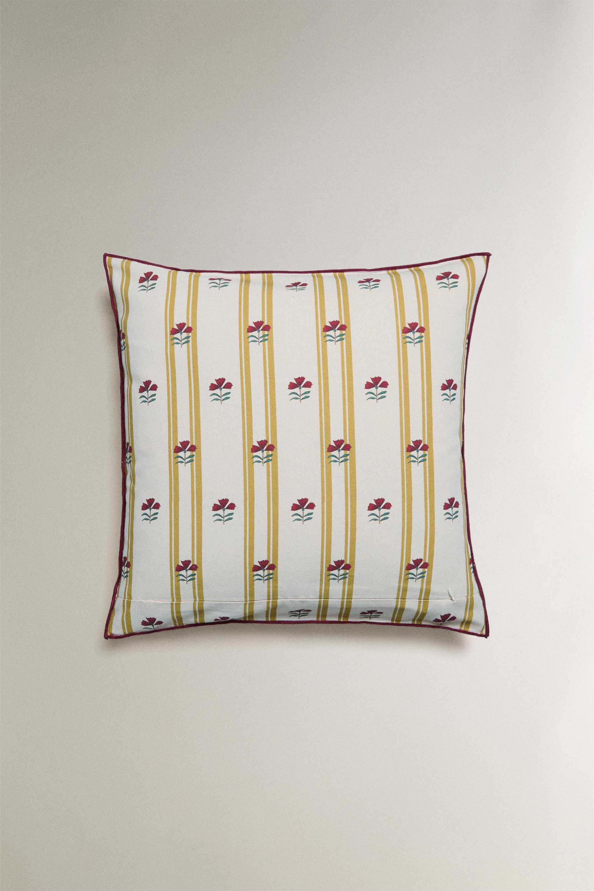 STRIPED AND FLORAL THROW PILLOW COVER